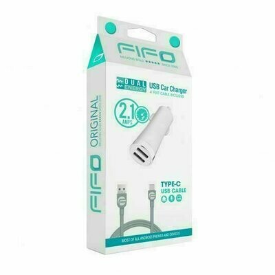 FIFO DUAL ENERGY USB CAR CHARGER FOR ALL TYPE-C PHONES AND DEVICES