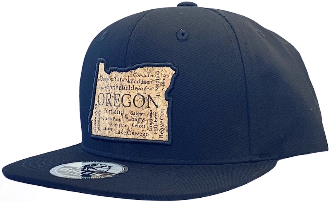OREGON MAP WITH CITY NAMES CORK SNAPBACK HAT