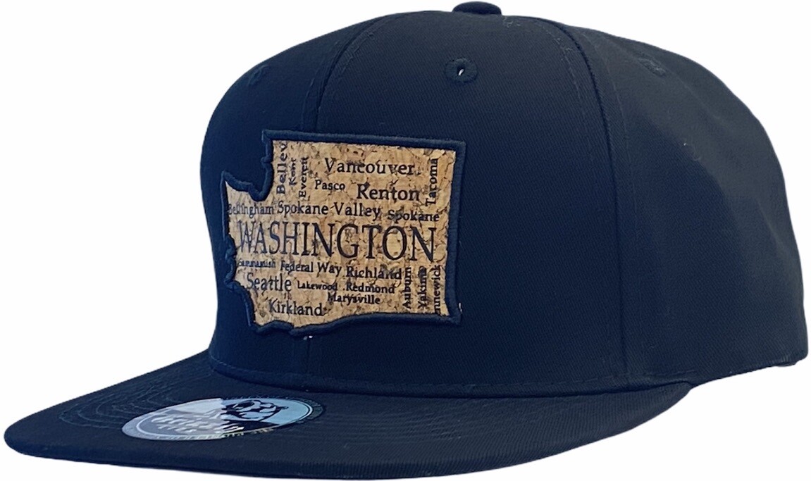 WASHINGTON MAP WITH CITY NAMES CORK SNAPBACK HAT