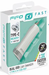 47172 FIFO FAST DUAL USB CAR CHARGER TYPE-C+USB PORT