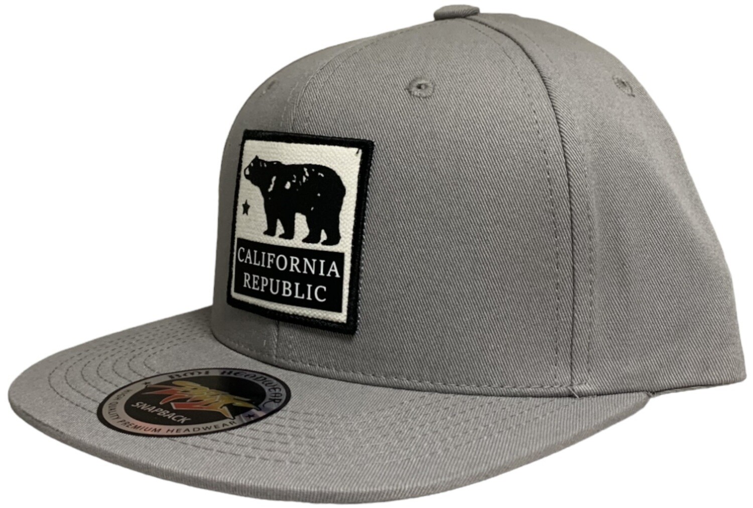 California Republic Bear Square Patch Snapback 6 Panel Adjustable Snap Fit Hat