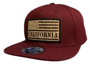 USA Flag City Cork Burgundy Snapback 6 Panel Adjustable Snap Fit Hat