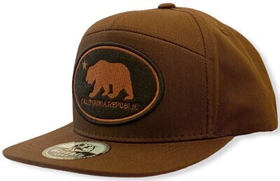 California Republic Bear Oval Bronze on Black Snapback 6 Panel Adjustable Snap Fit Hat