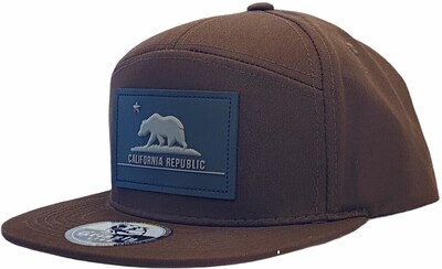 California Republic Rubber Rectangle Bear Patch Snapback 6 Panel Adjustable Snap Fit Hat