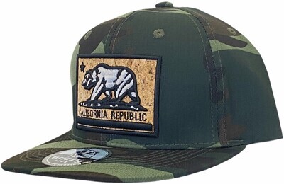 California Bear Embroidered Cork Snapback 6 Panel Adjustable Snap Fit Hat