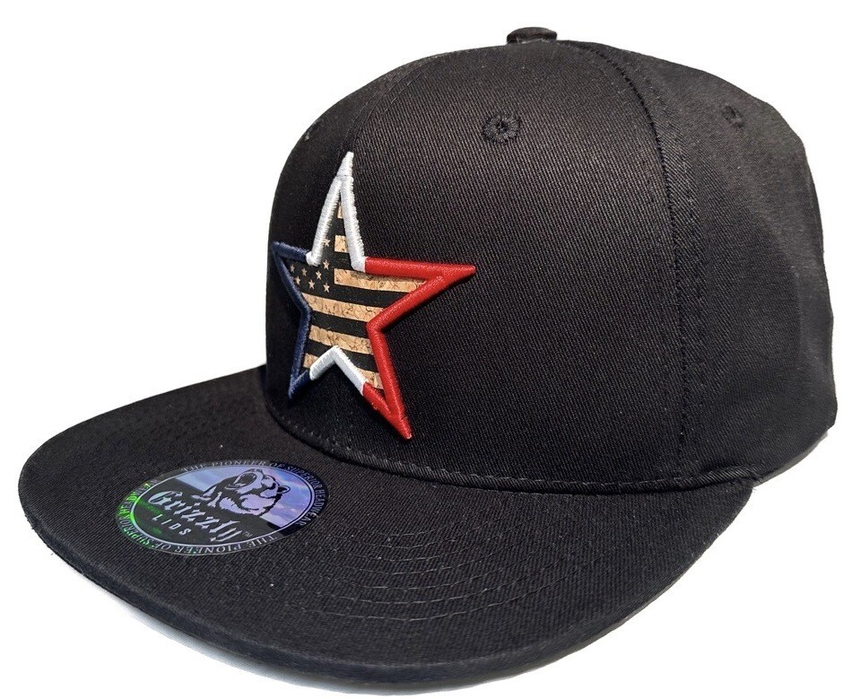 USA Star Cork Patch Snapback 6 Panel Adjustable Snap Fit Hat