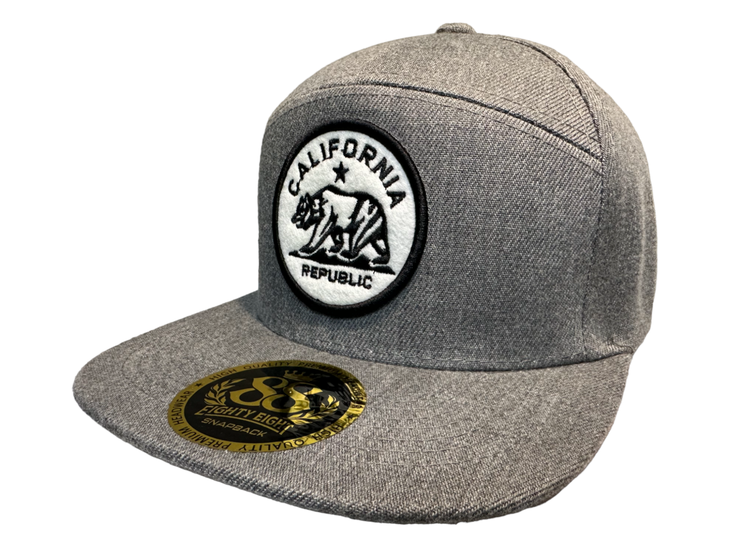 California Republic Black on White Patch Snapback 6 Panel Adjustable Snap Fit Hat