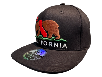 California Embroidered Bear and Map Snapback 6 Panel Adjustable Snap Fit Hat