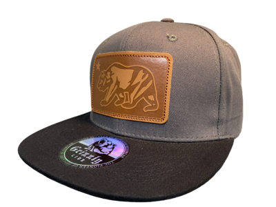 California Bear Square Leather Snapback 6 Panel Adjustable Snap Fit Hat