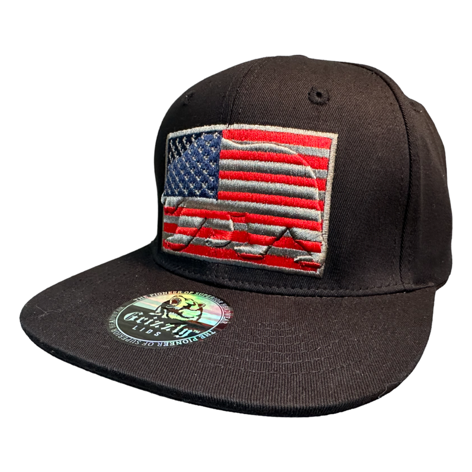 USA Flag Embroidered Bear Snapback 6 Panel Adjustable Snap Fit Hat