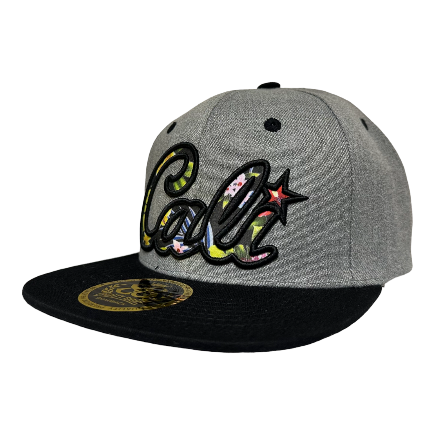 Cali Floral Print Embroidered Snapback 6 Panel Adjustable Snap Fit Hat