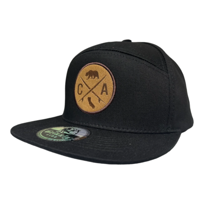 California Leather Round Patch Snapback 6 Panel Adjustable Snap Fit Hat
