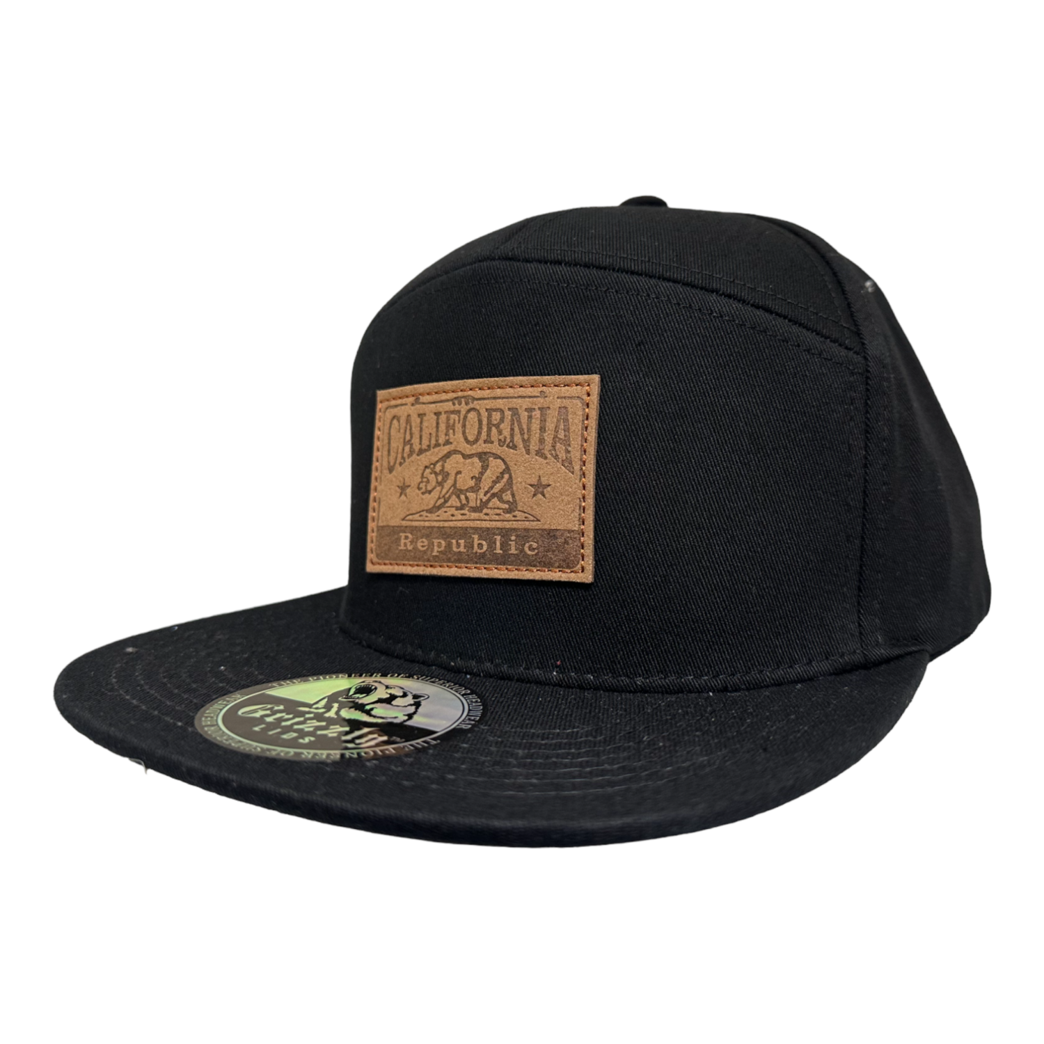California Republic Leather Rectangle Patch Snapback 6 Panel Adjustable Snap Fit Hat