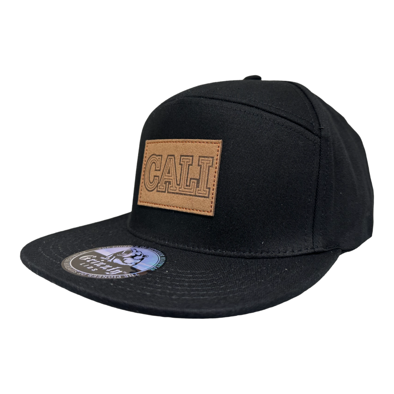 Cali Leather Rectangle Patch Snapback 6 Panel Adjustable Snap Fit Hat