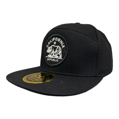 California Republic Round Patch White on Black Snapback 6 Panel Adjustable Snap Fit Hat