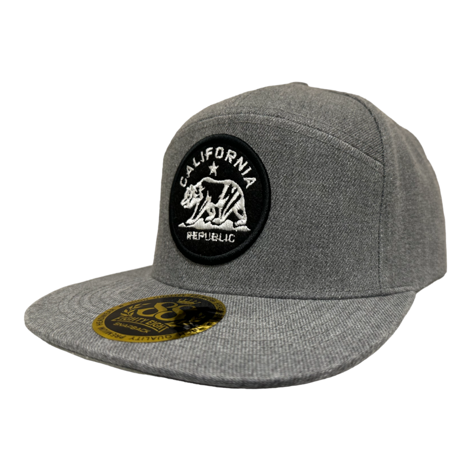 California Republic Round Patch White on Black Snapback 6 Panel Adjustable Snap Fit Hat