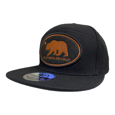 California Republic Bear Oval Bronze on Black Snapback 6 Panel Adjustable Snap Fit Hat