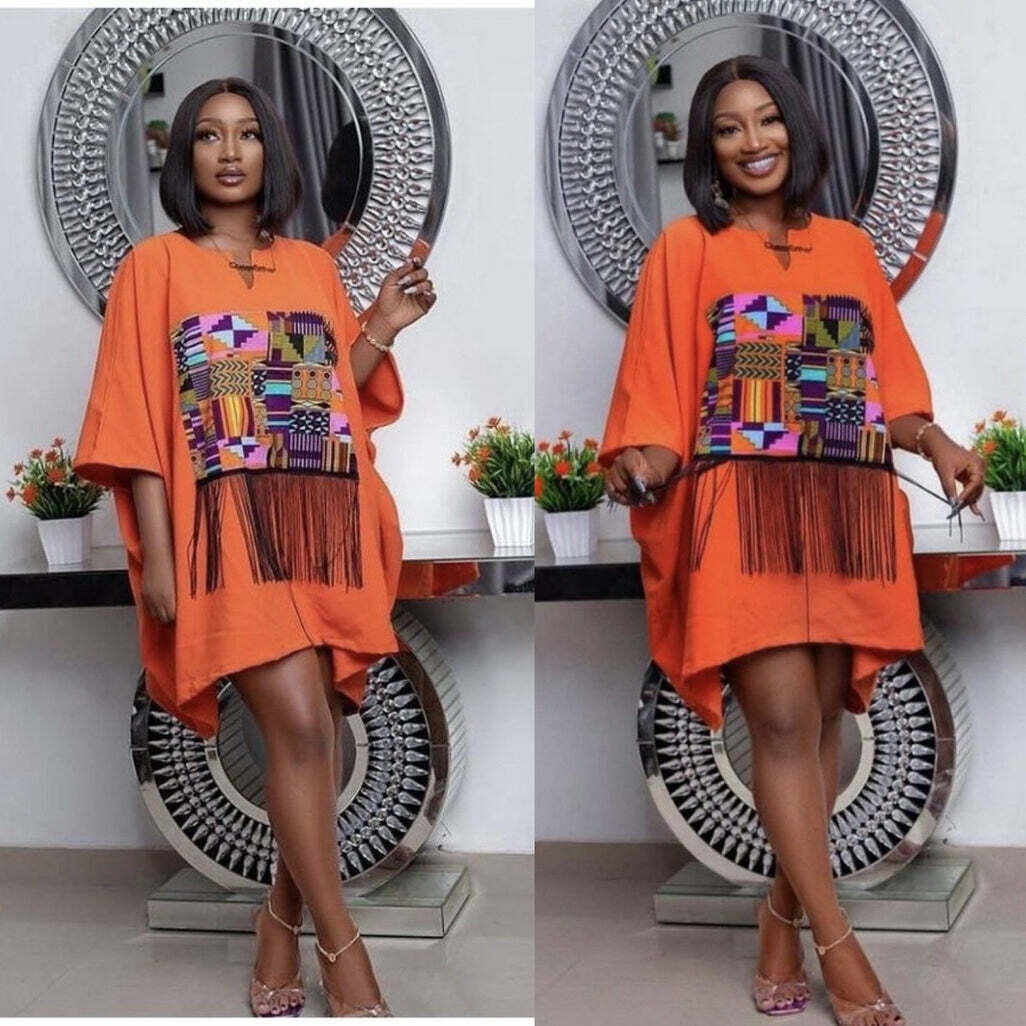 Short Kente Fringe Bubu gown