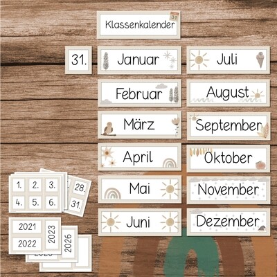 Klassenkalender Monate Boho beige