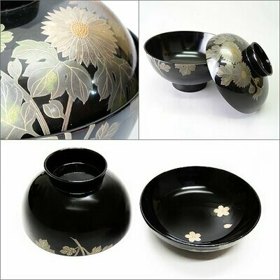 Wooden lacquer bowl with inner black sensaimaru Kikumoto lacquer