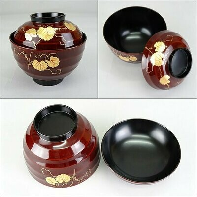 Wooden lacquer bowl with black ivy