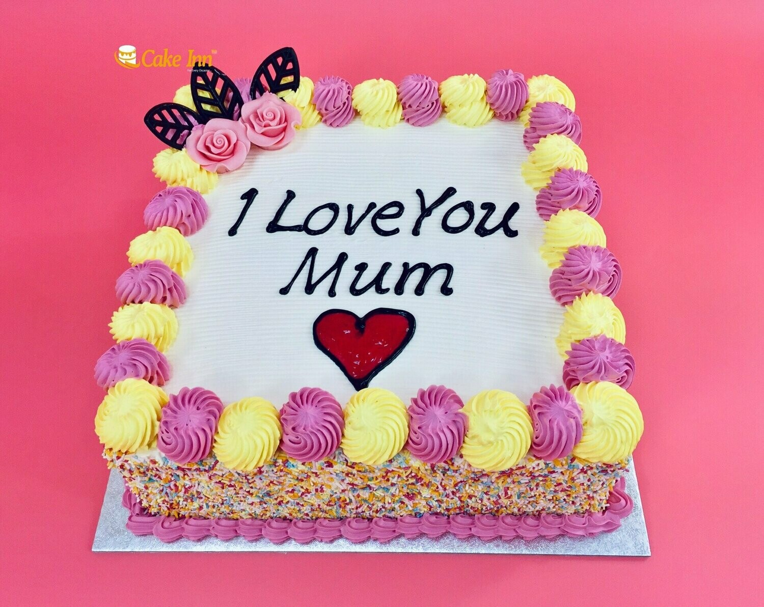 Mother's Day Cake Pink Flowers With Mix Sprinkle On Side