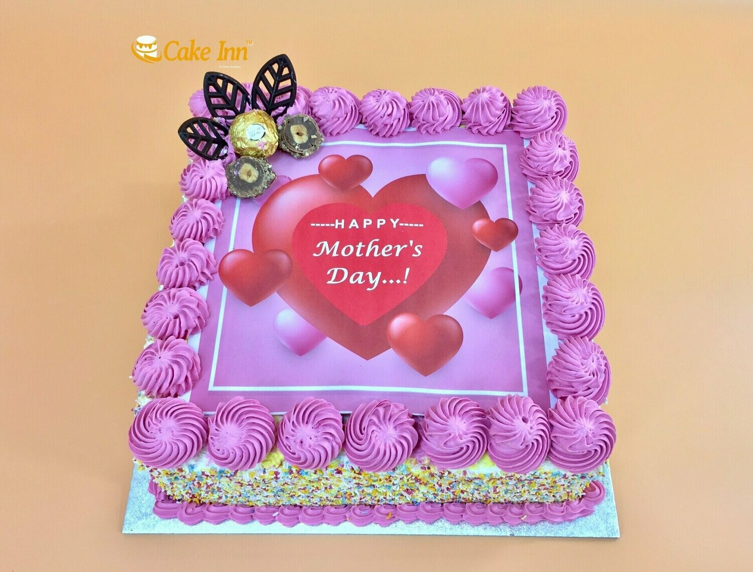 Mother's Day Cake Ferrero With Mix Sprinkles On Side Pink