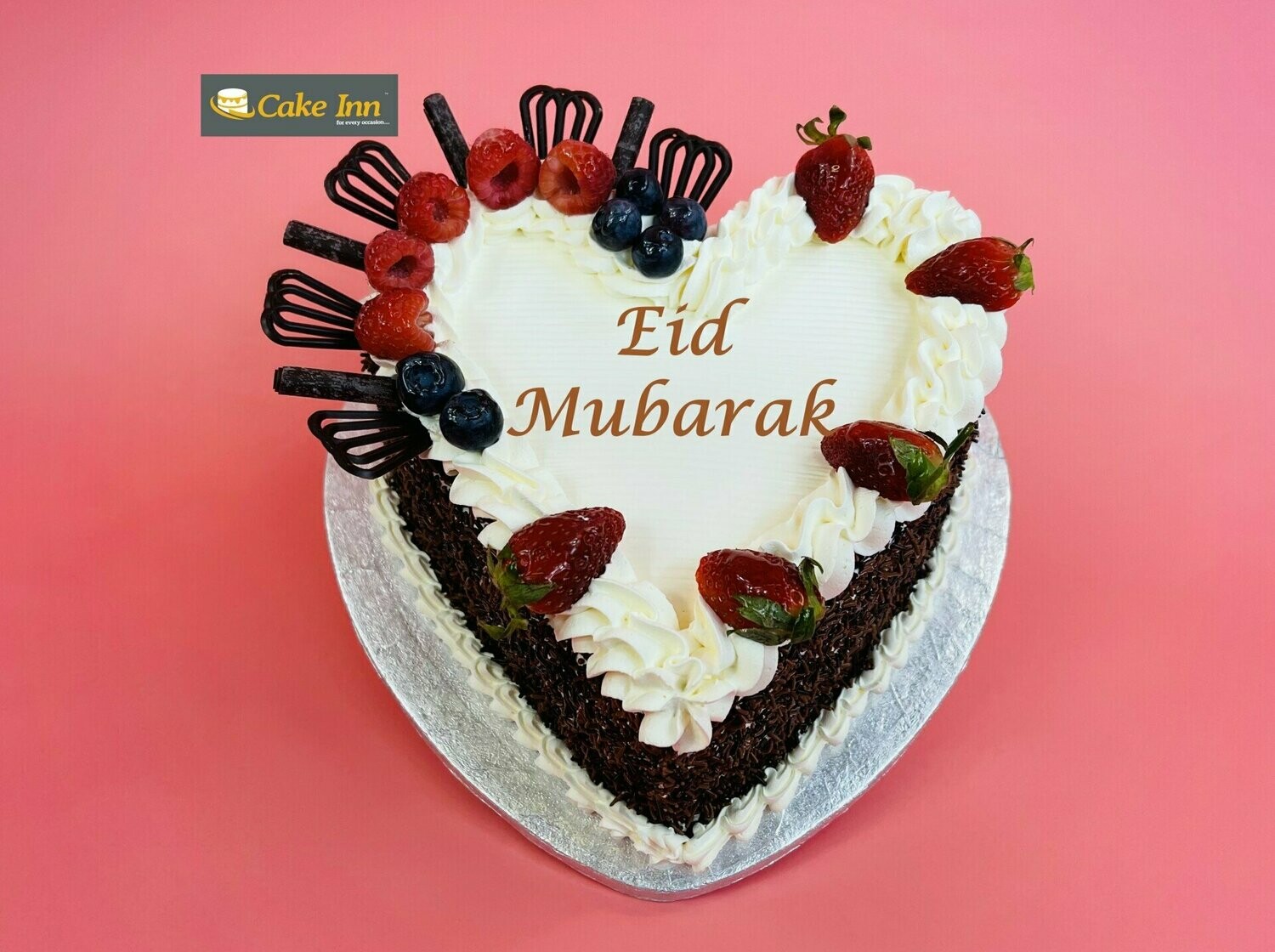 Strawberry & Raspberry With Chocolate Sprinkles On Side Heart Eid Cake