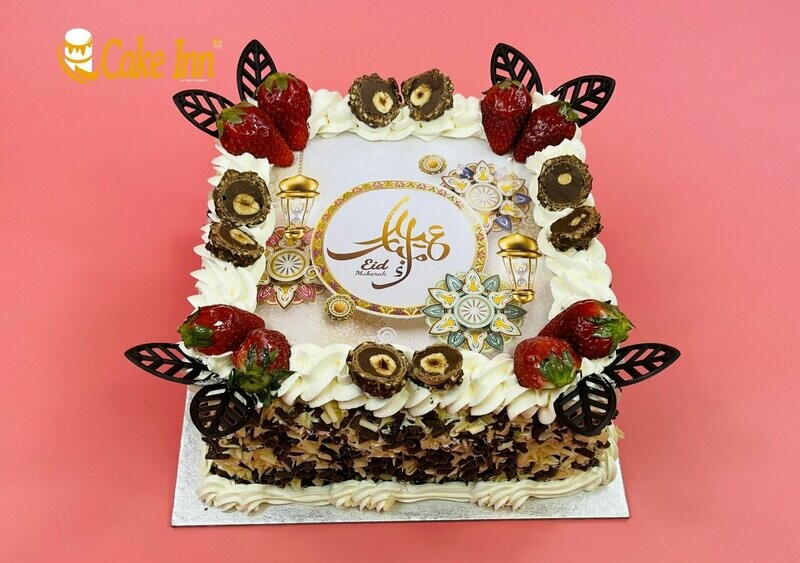 Ferrero Strawberry's With Chocolate Curls On Side Eid Cake