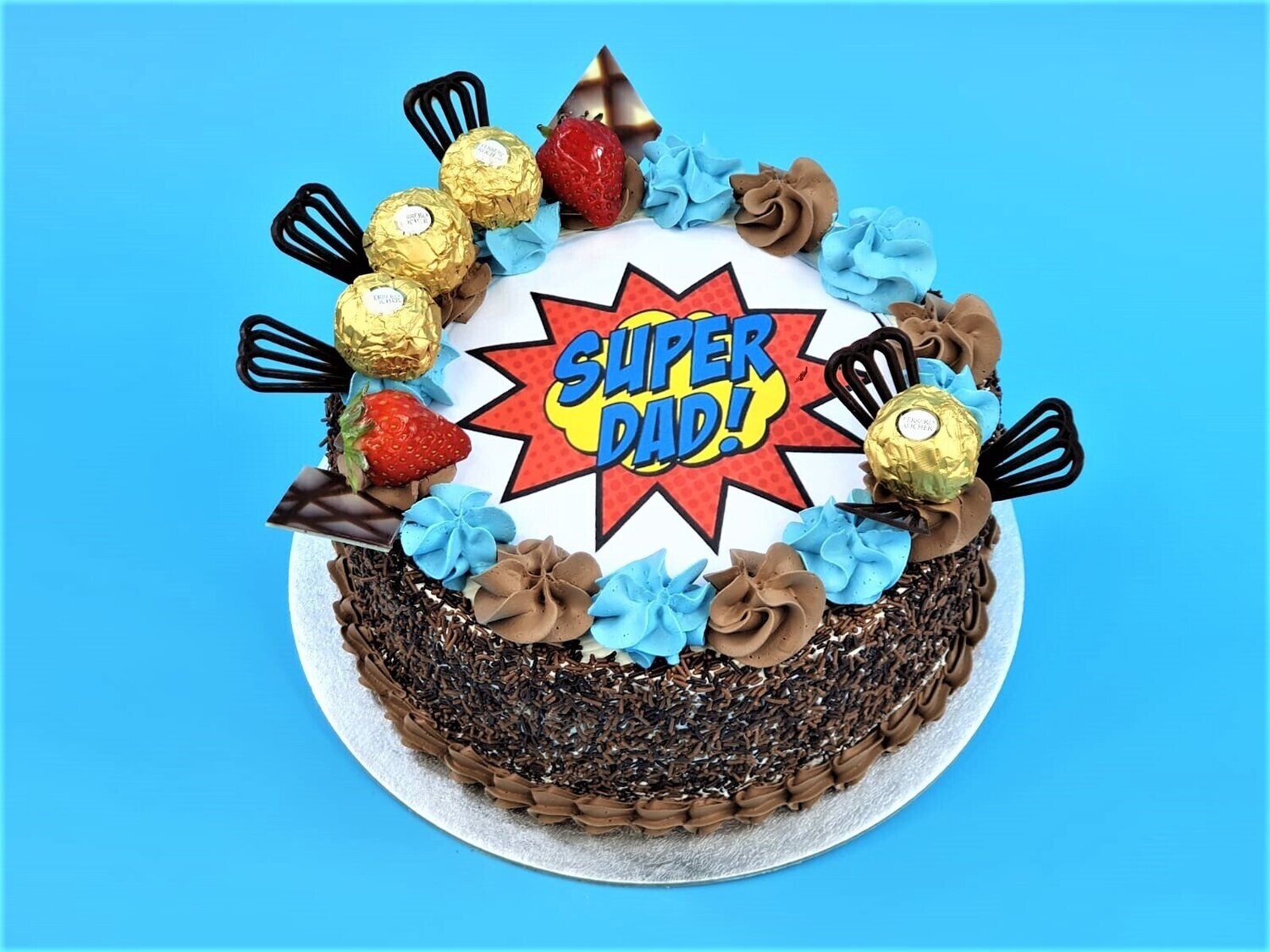 Ferrero With Strawberry's With Chocolate Sprinkles On Side Fathers day Cake