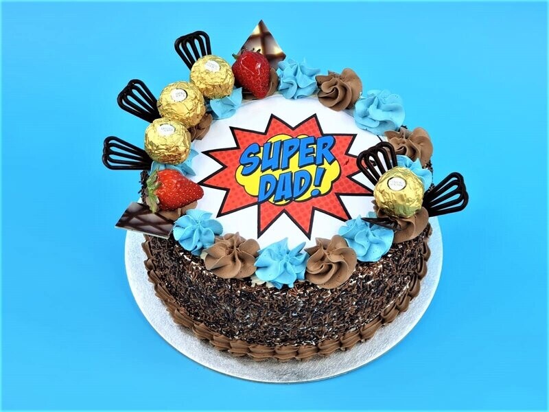 Ferrero With Strawberry's With Chocolate Sprinkles On Side Fathers day Cake