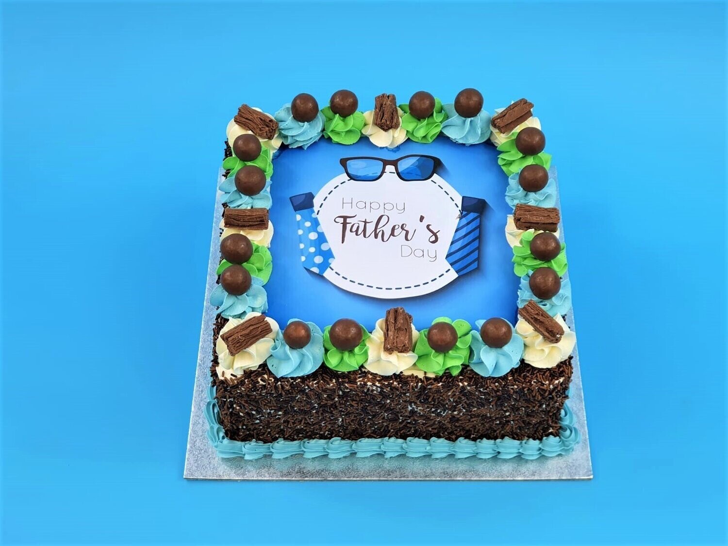 Maltesers & flake With Chocolate Sprinkles On Side Fathers day Cake