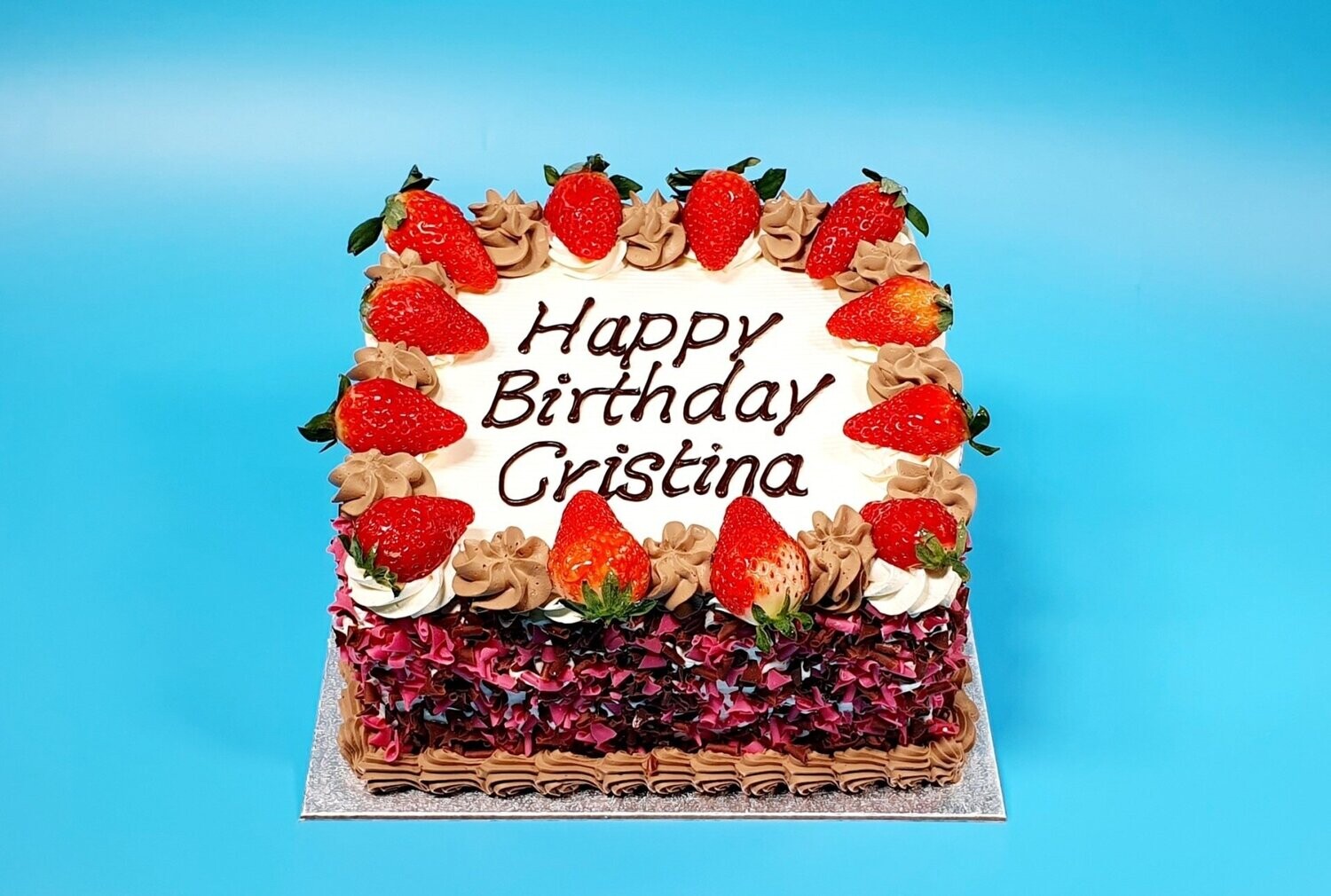 Full Strawberry With Strawberry Chocolate Curls On Side Birthday Cake S275
