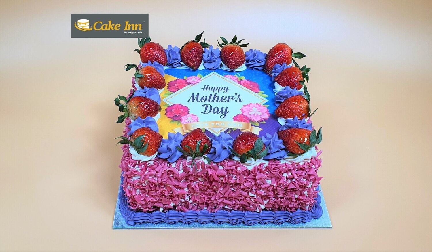 Strawberry With Strawberry Curls On Side Mother's Day Cake