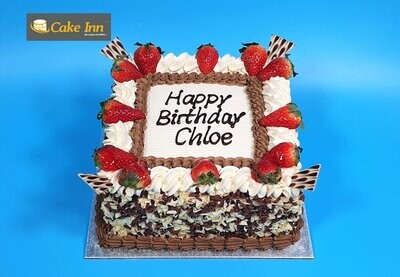 Strawberry With Chocolate Curls On Side Birthday Cake S219