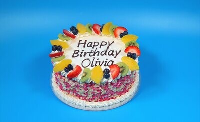 Fresh Fruit With Strawberry Curls On Side Birthday Cake R19