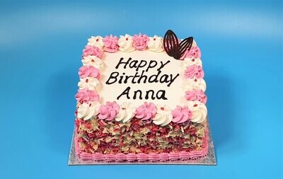 Pink With Chocolate Curls On Side Birthday Cake S272