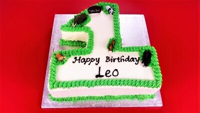 Kids Animal Number Shape With coconut On Side Birthday Cake N505