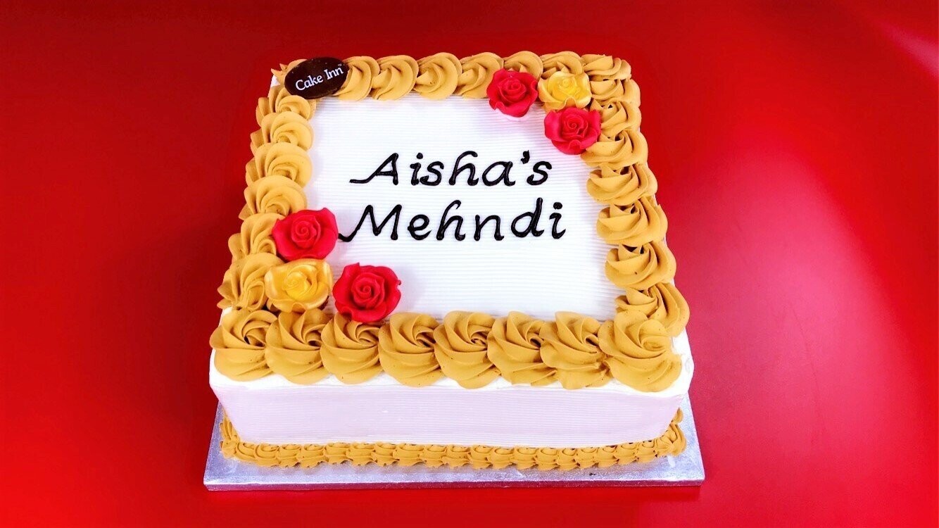 Gold & Red Flowers Mehndi Cake