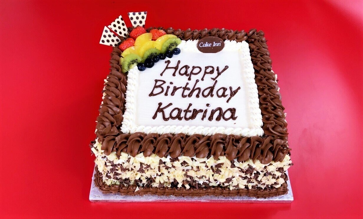 Fresh Fruit & Chocolate With Chocolate Curls On Side Birthday Cake S242