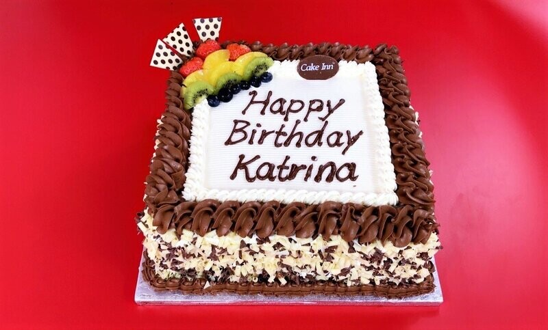 Fresh Fruit & Chocolate With Chocolate Curls On Side Birthday Cake S242