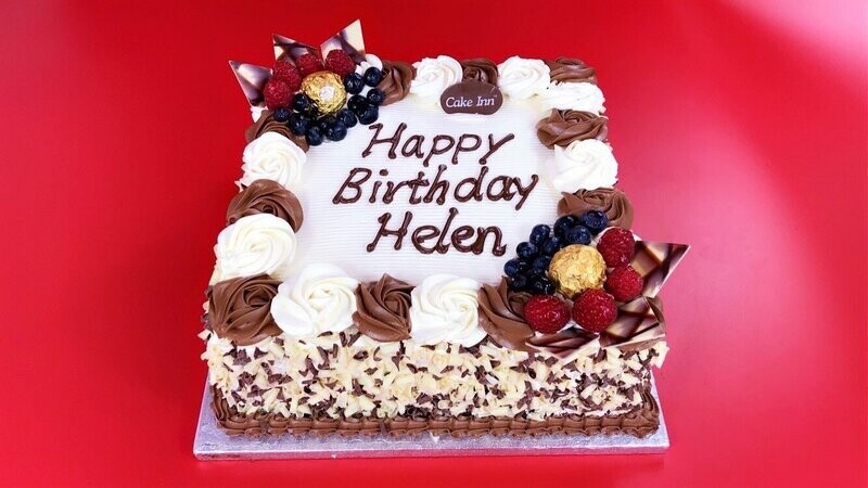 Fresh Fruit & Ferrero Chocolate With Chocolate Curls On Side Birthday Cake S241