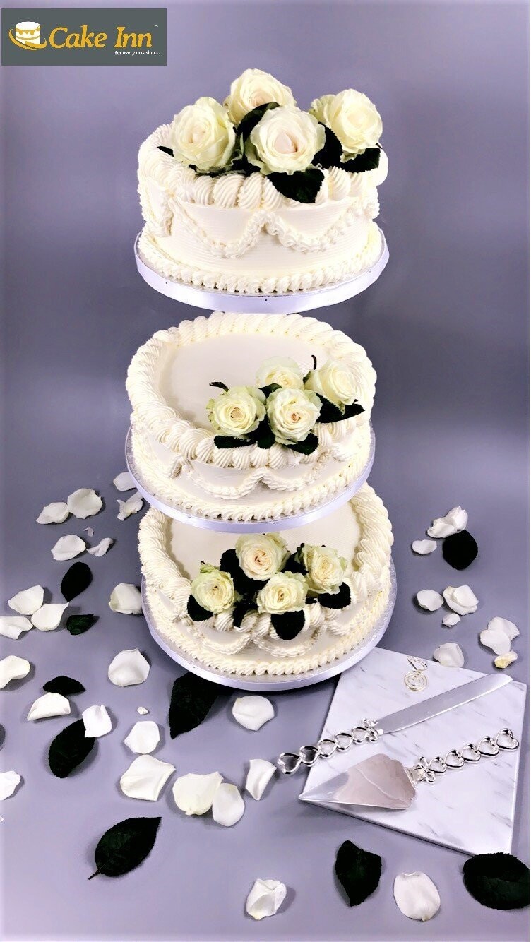 White Flowers 3-Tier Wedding Cake