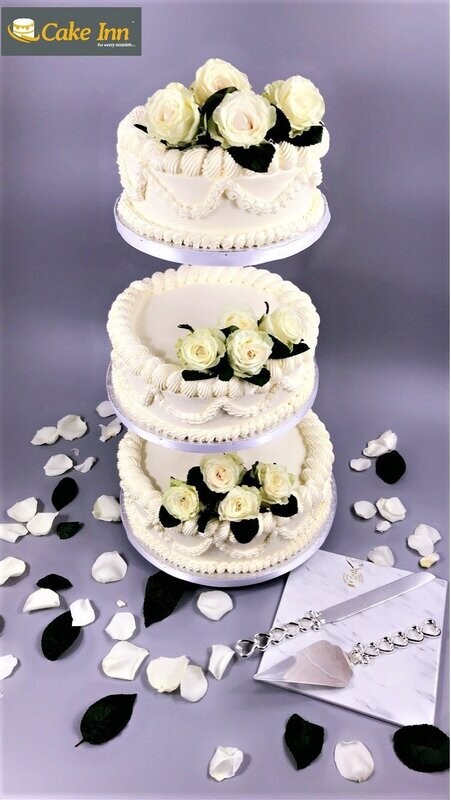 White Flowers 3-Tier Wedding Cake