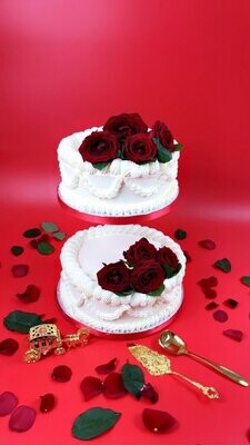 Red Flowers 2-Tier Wedding Cake