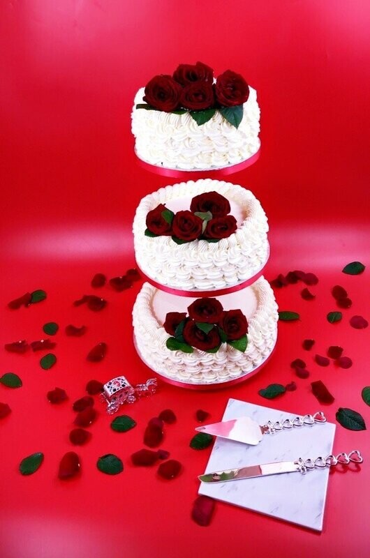 Red Flowers 3-Tier Wedding Cake