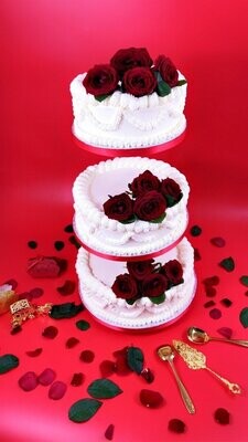 Red Flowers 3-Tier Wedding Cake