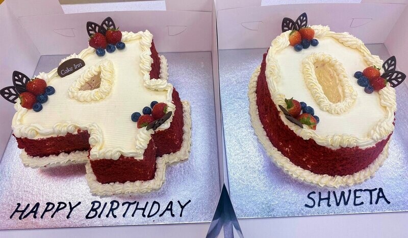 Red Velvet Cake Cut In Number Shaped Birthday Cake