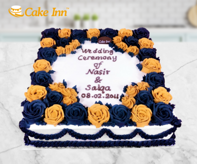 Gold & Dark Blue Flowers Mehndi Cake