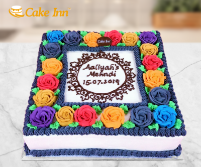 Luxury Colourful Flowers Mehndi Cake